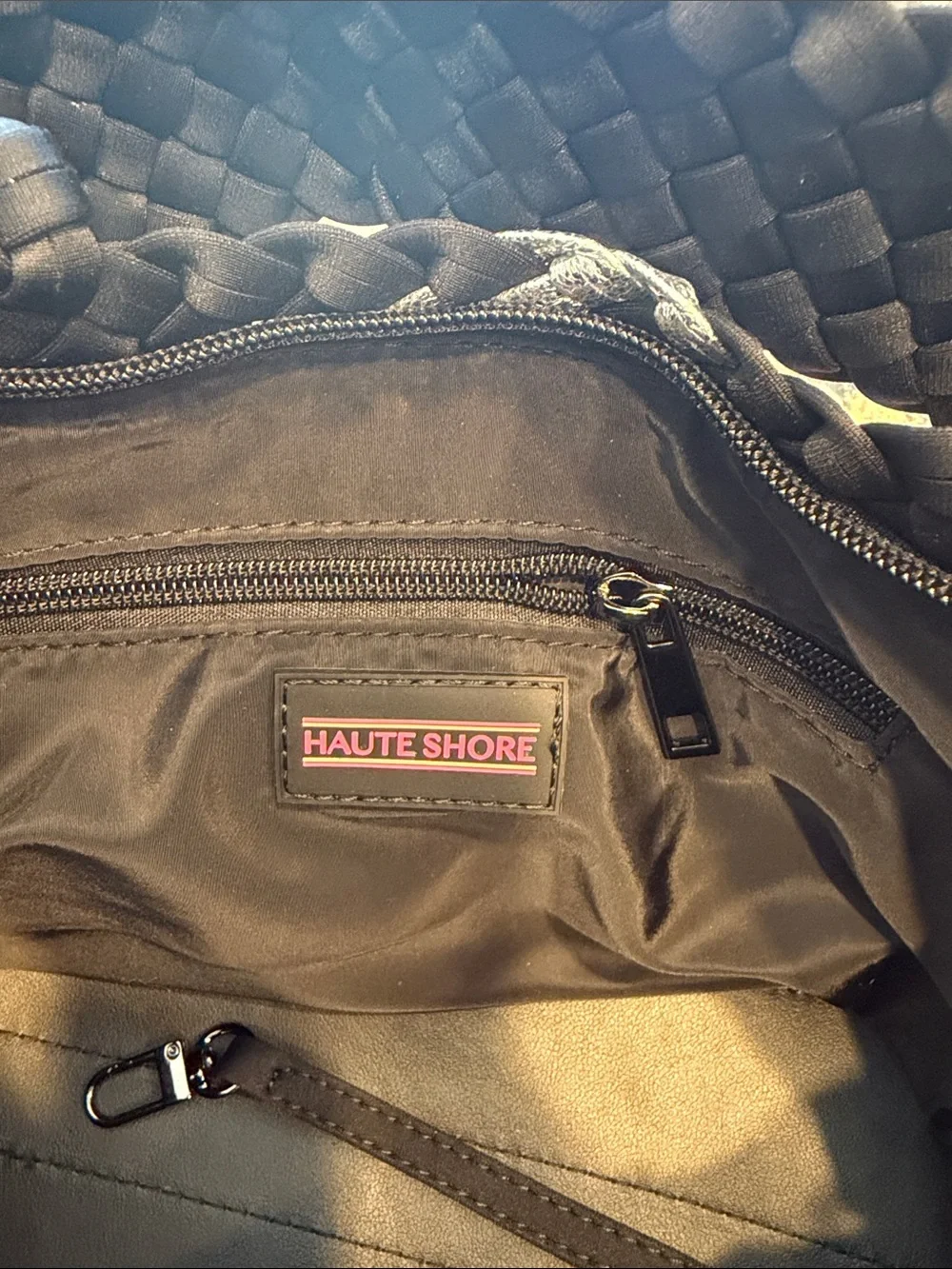 Haute Shore Woven Black Tote & Pouch with Silver Accent